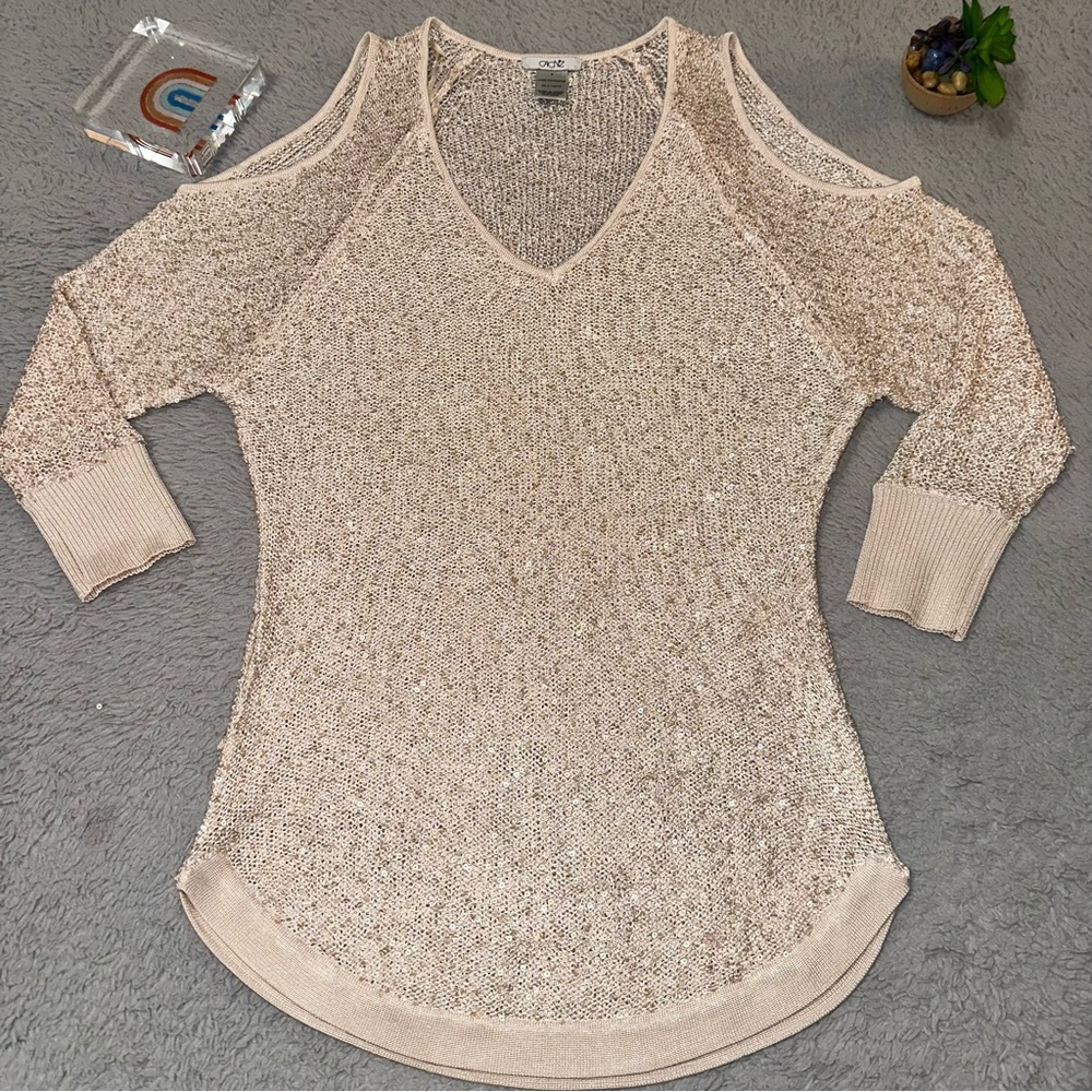 Caché Cold Shoulder Knit sequin Sweater